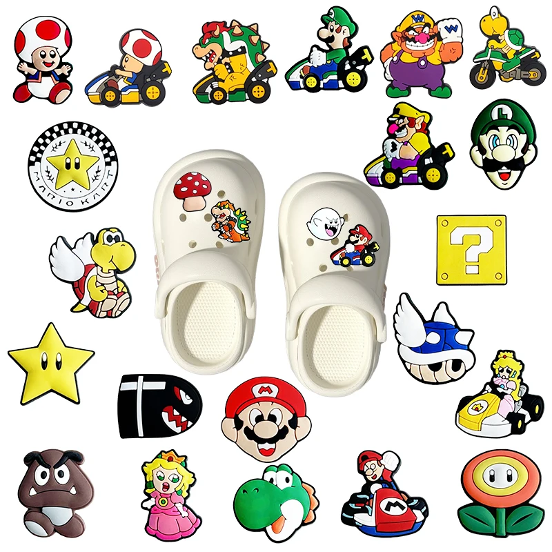 9-100 قطعة الكرتون سباك سوبر ماريو الأحذية السحر الخيال البلاستيكية الديكور مزيج عالية الجودة انفصال مقاوم للماء لهدايا الحفلات