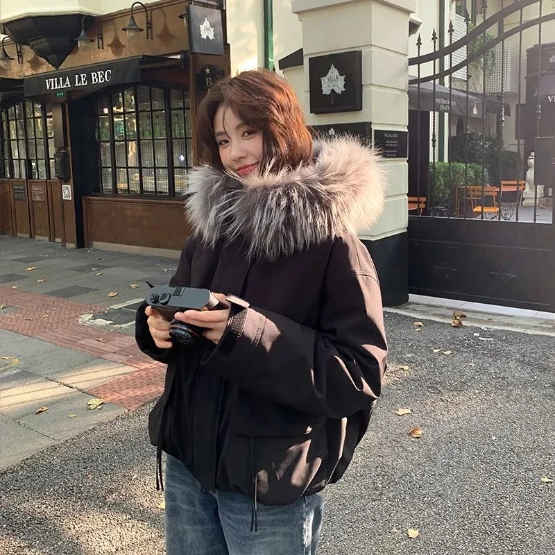 2026 New Winter Cotton Padded Jacket Women's Korean Version Loose Short Parka Coats Fur Collar Commuter Female Hooded Outwear