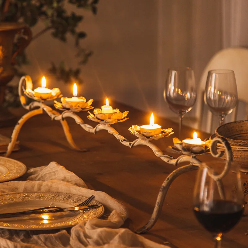 American retro flower candlestick wrought iron old ornament atmosphere wedding shooting props desktop decoration