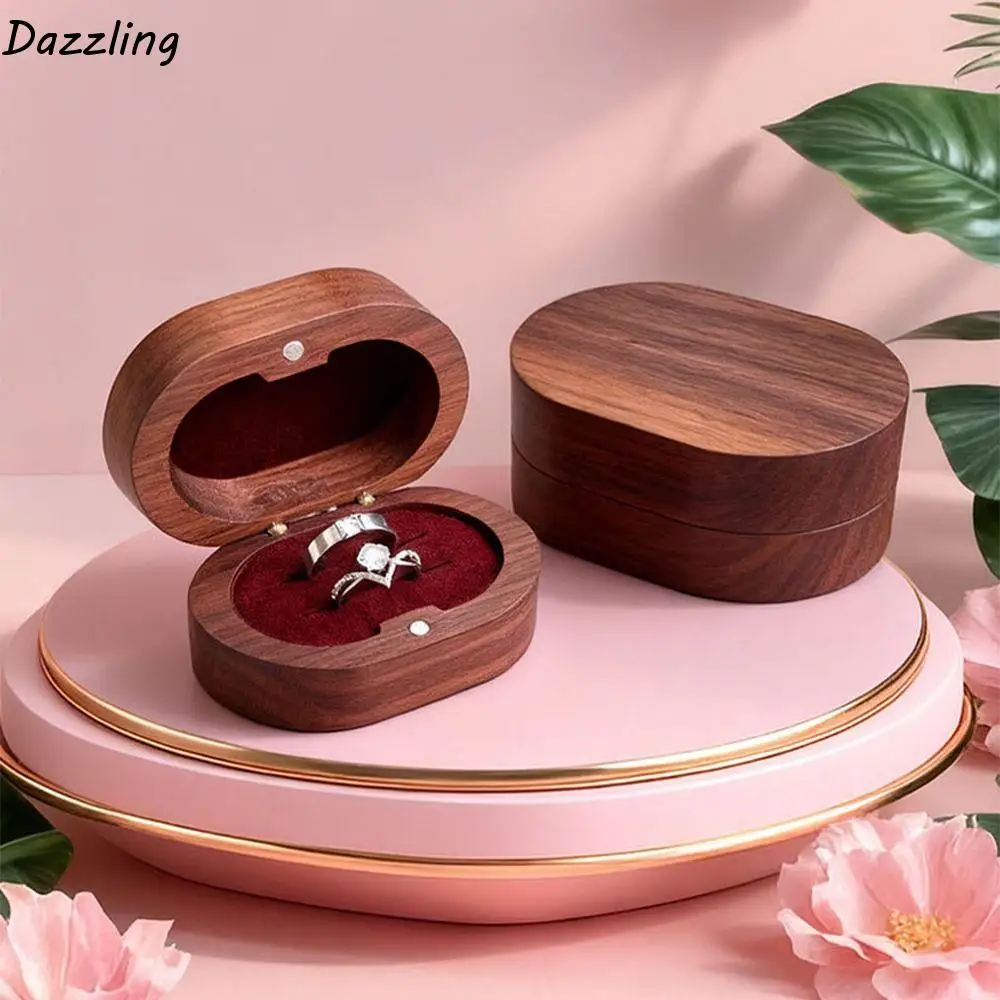 

Handmade Wedding Ring Box Double Slots Portable Ring Display Box Wooden Magnet Closure Jewelry Storage Show Case
