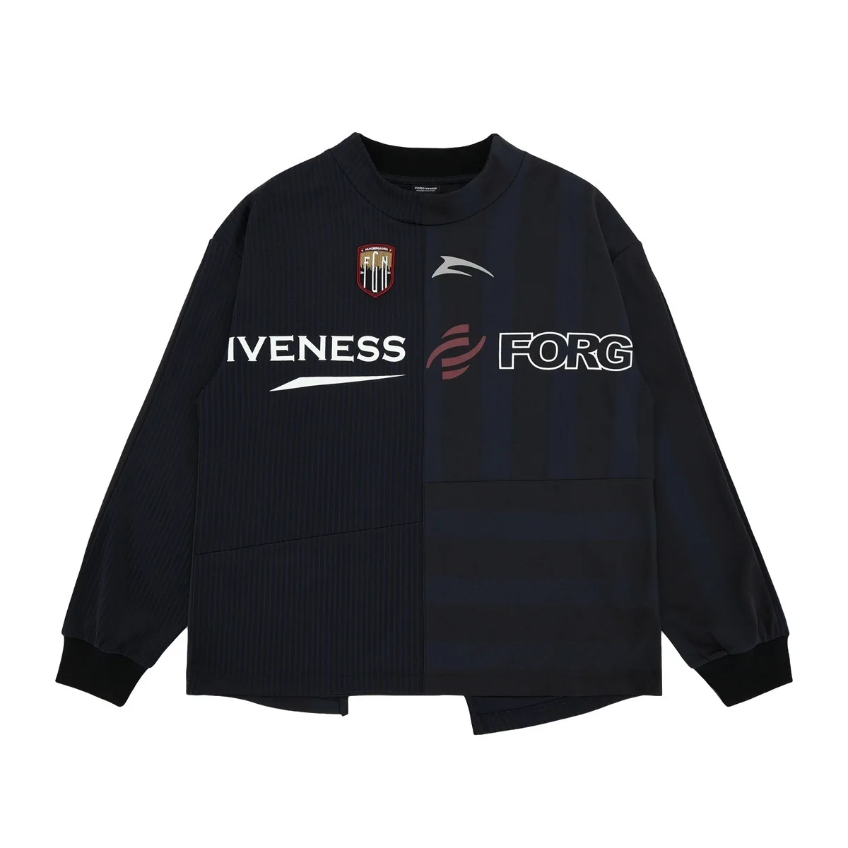 

2025 Autumn/Winter New Trendy American Parisian Style Football Suit Splicing Round Neck Long Sleeve T-shirt for Men and Women