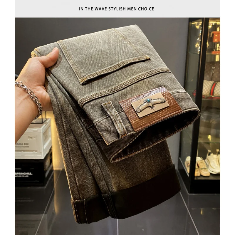 

streetwear High-end Trendy European Goods Jeans Men's Autumn2025New Style Elastic Casual Long Pants