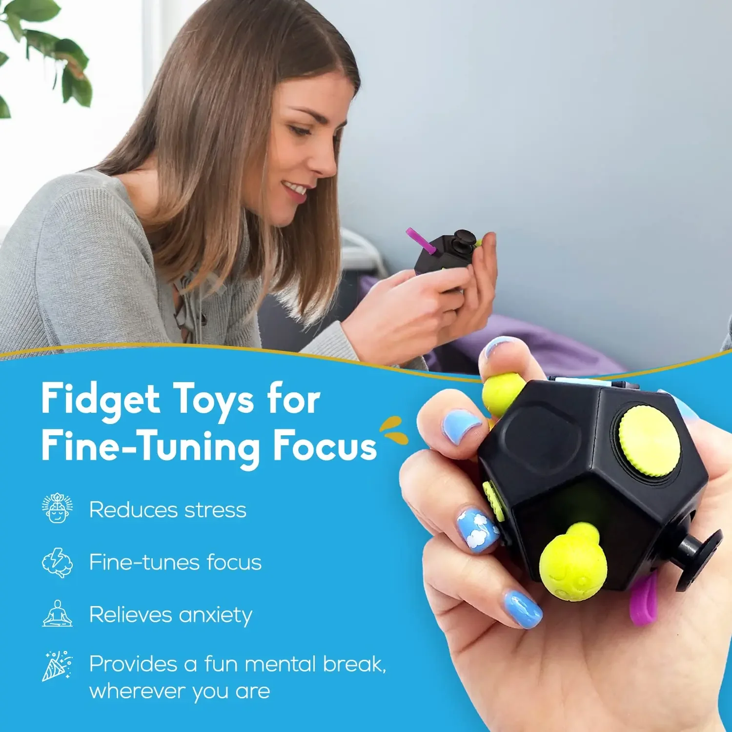 I giocattoli sensoriali Fidget Cube a 12 lati allevia lo stress e l'ansia Cubo antidepressione per bambini e adulti con ADHD ADD OCD Autismo