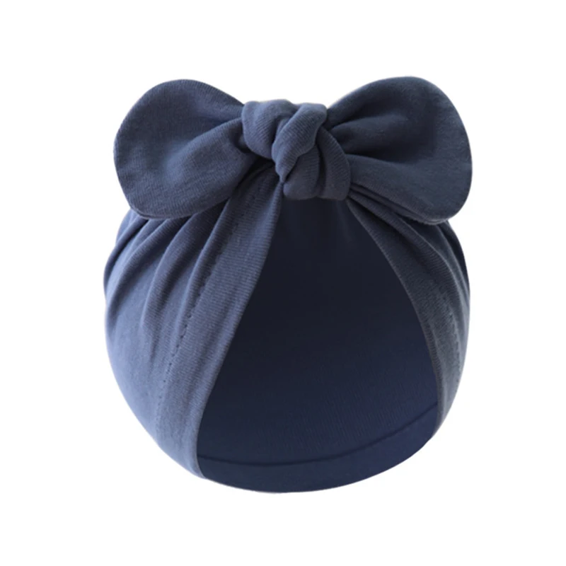 Bunny Ears Turban Hat for Baby Girls Boys 6-24M Cotton Newborn Beanie Caps Solid Bow Tie Hat Kids Infant Hair Accessories