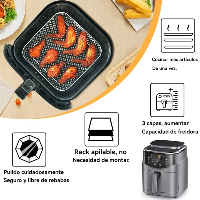 Air Fryer Rack for Ninja Corsori 3 Pcs Layered Stainless Steel Grilling Rack Square Hot Airfryer Baking Basket Tray Accessories