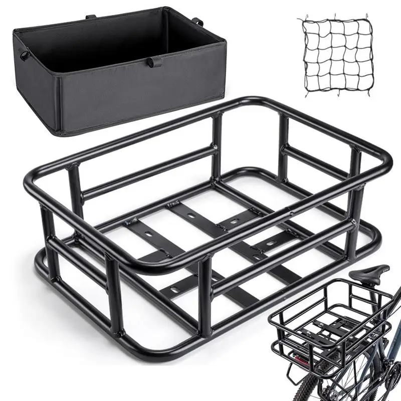 

Rear Bike Basket Metal Bike Basket PU Liner Large Rear Bike Rack Basket For Ebike Cargo Heavy Duty Rear Basket For Electric Bike