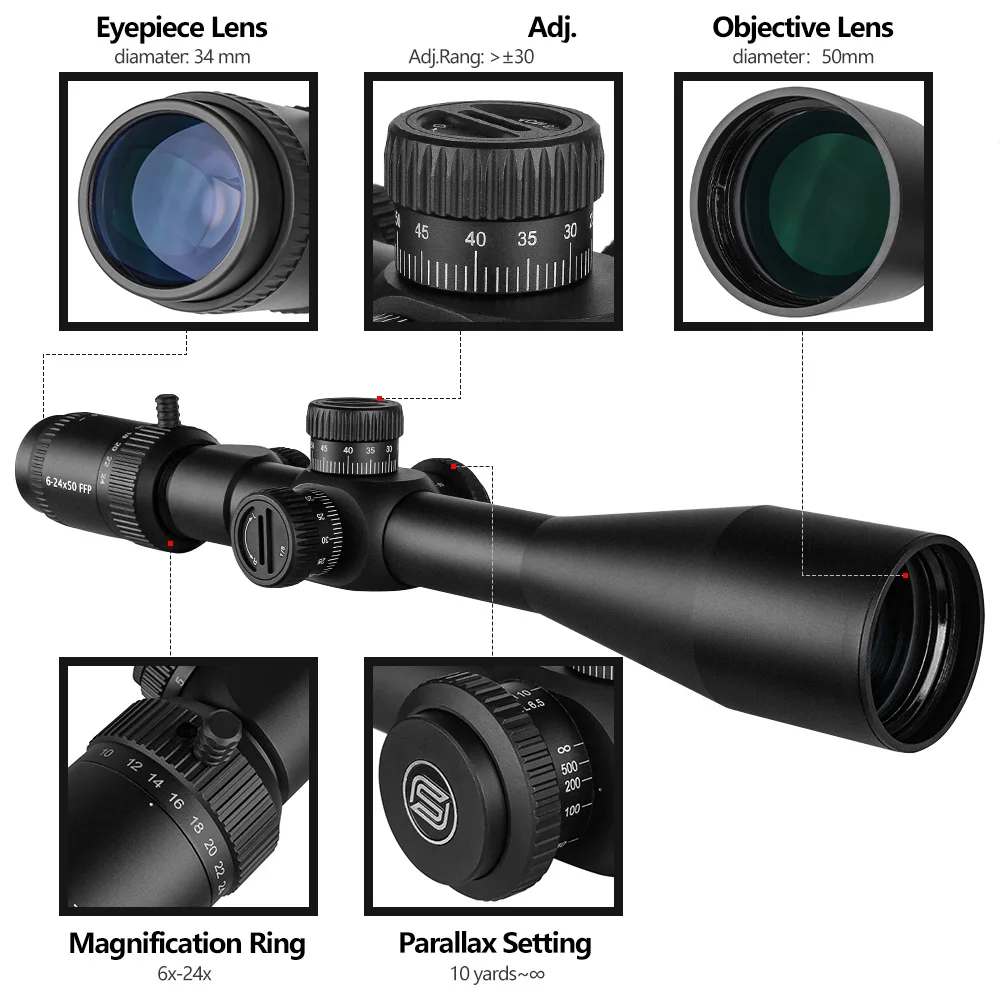 for SPINA tactical equipment 6-24x50 FFP Illuminated Telescopic Sight Tactical Hunting Scopes Collimator Optical Scope Sight