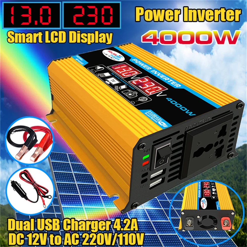 Power Inverter Dual LCD Digital Display Car Power Inverter Voltage Transformer Modified Sine Wave for Auto Steamboat Accessories