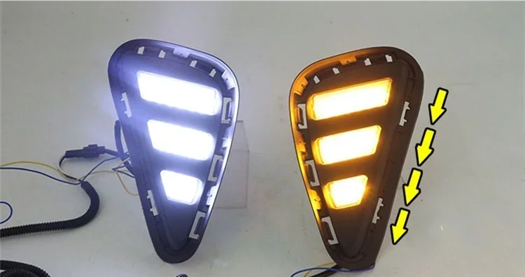 eOsuns led drl luz diurna para kia forte 2018 com sinal de volta amarelo em movimento dinâmico e luz de circulação noturna azul