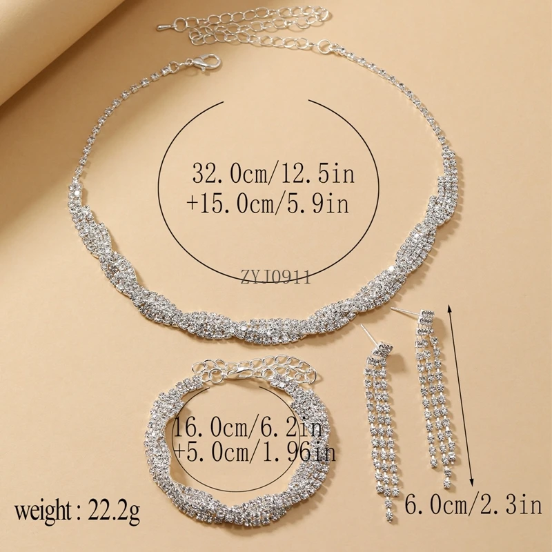 Модный женский комплект украшений из 3 предметов с цепочками-гвоздями, стразами, ожерельями, серьгами, браслетами, великолепными ювелирными аксессуарами