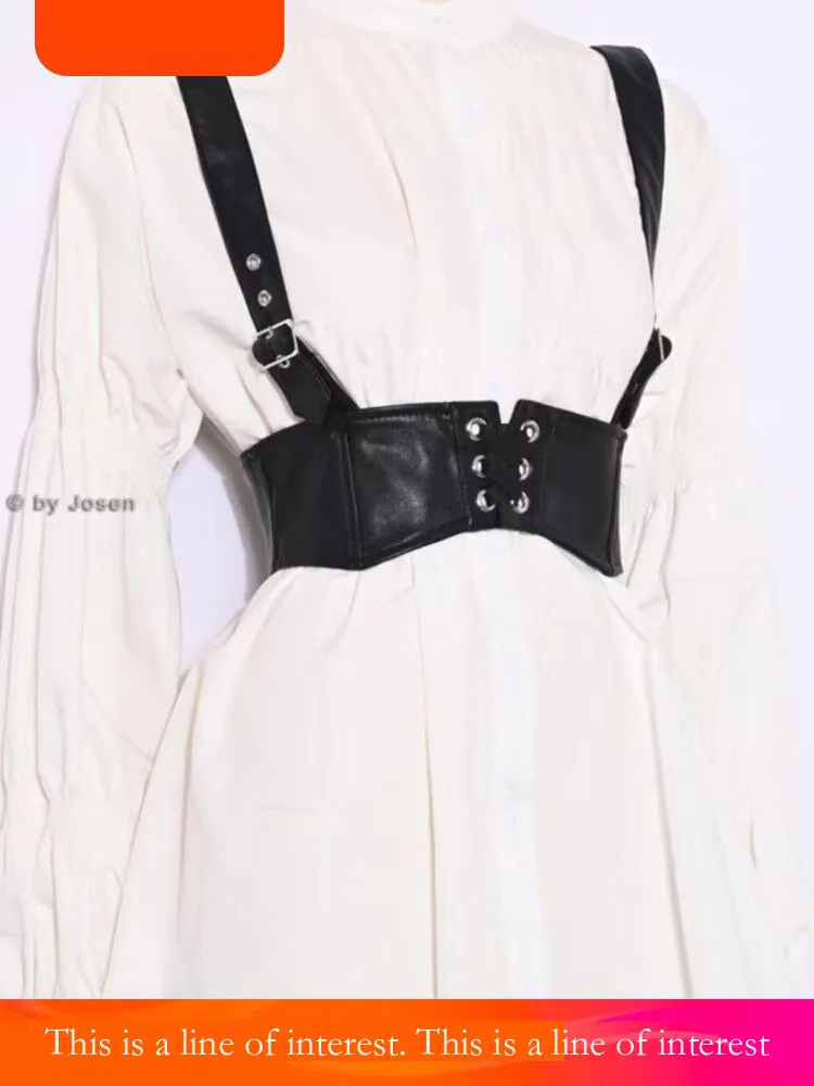 

Ladies' decorative belt dark fashion outside with imitation leather strap-type removable double leather elastic belt