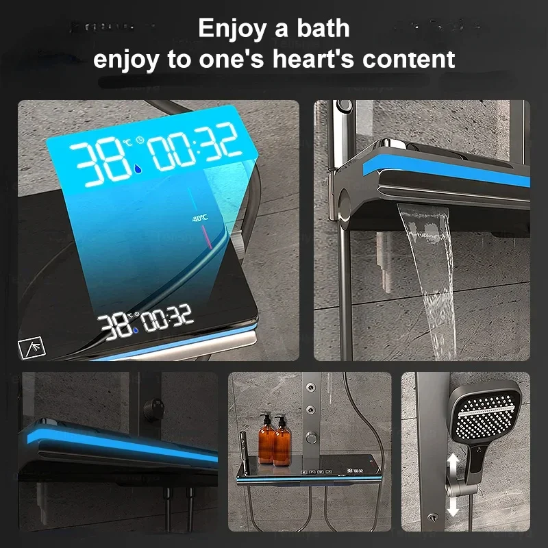 Imagem -04 - Gray Digital Display Shower Grupo Luz Ambiente do Banheiro Back Spray Torneira para Apartamento Sistema de Chuveiro Multifunções