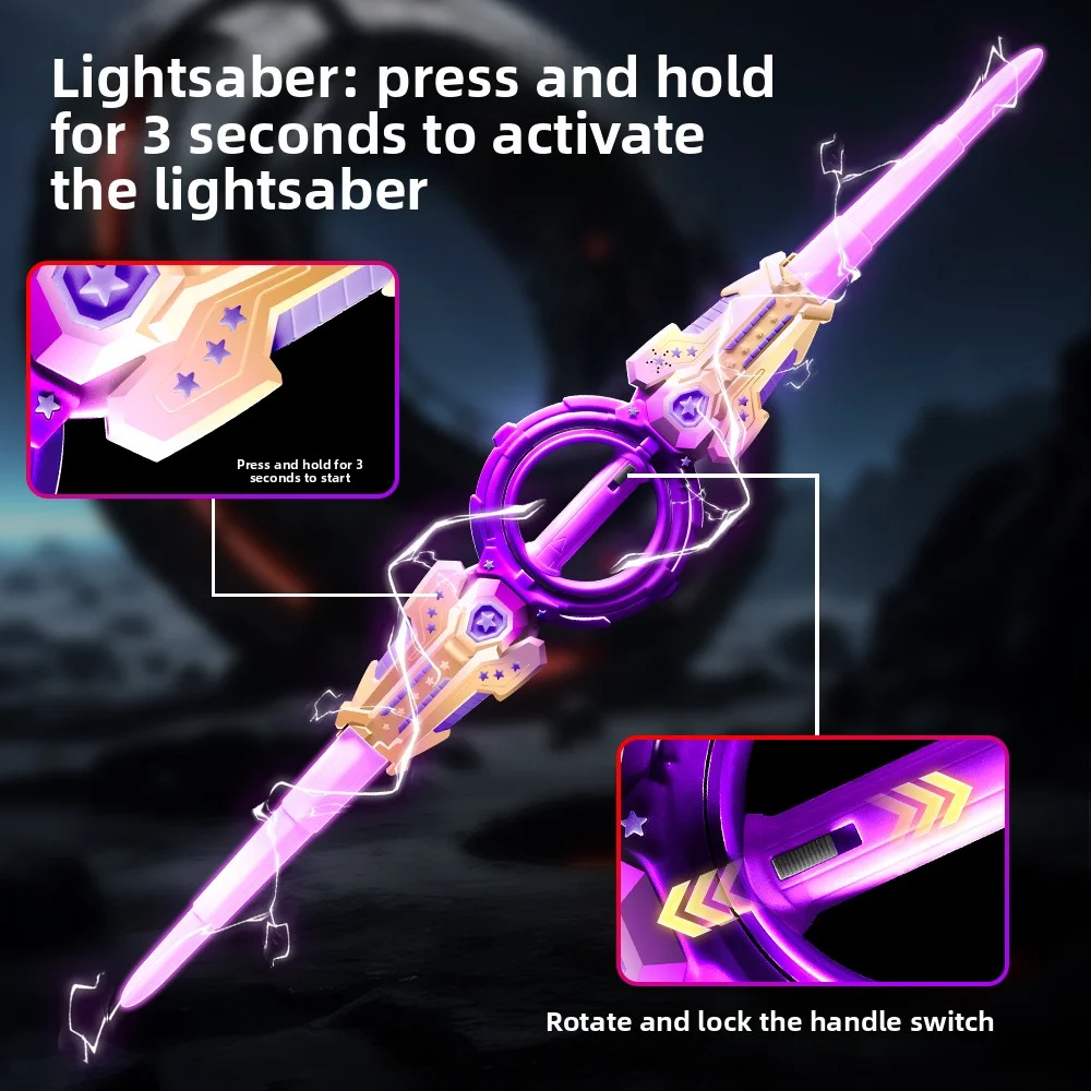 Espada giratória que muda de cor, brilho retrátil, sabre de luz giratório de borda dupla, flash de luz brilhante, cosplay, brinquedo infantil, presente