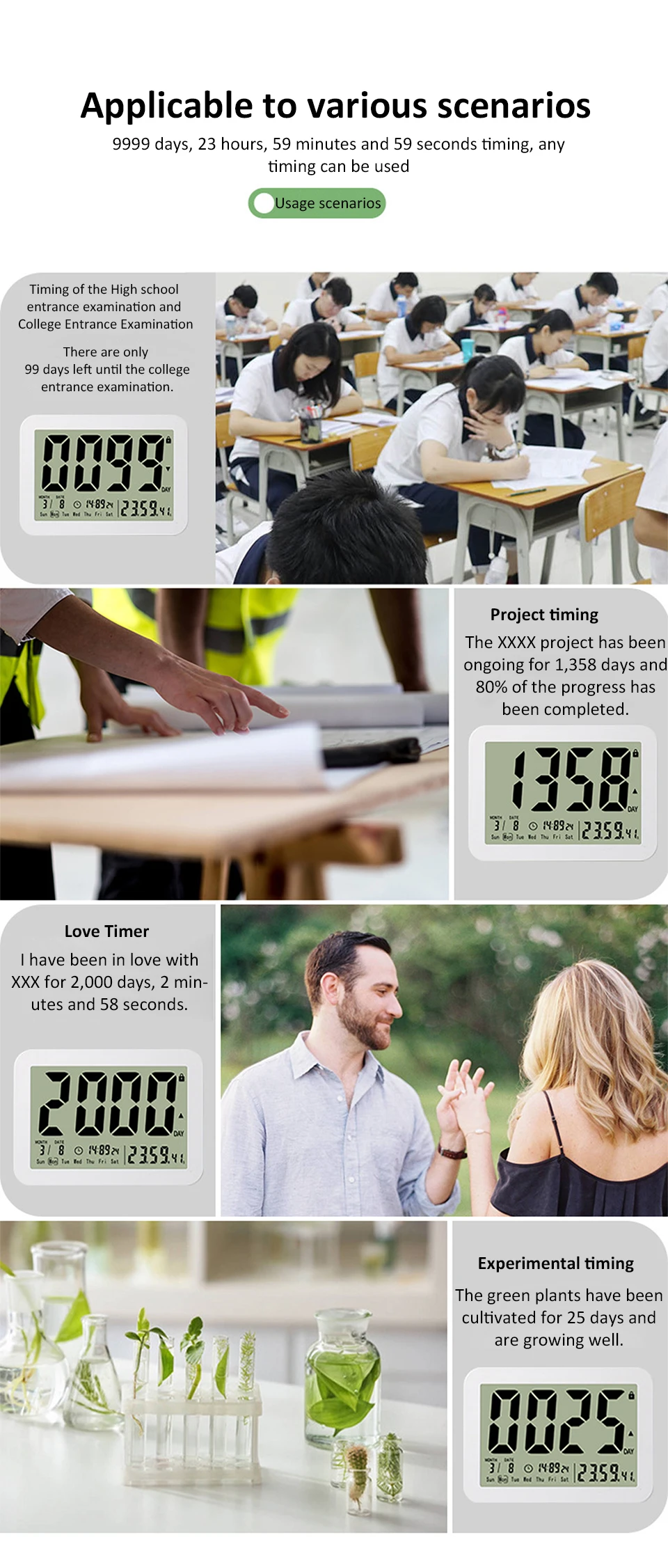 Elektronischer Countdown-Timer mit großem Bildschirm, digitaler 9999 Tage, Countdown-Uhr, Klassenzimmer-Timer, Ruhestand-Countdown-Timer – Detail 4