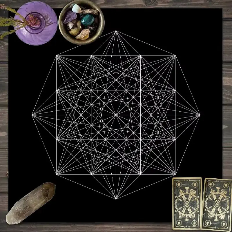 VIKAMA Witchcraft Tarot Table Cloth Sacred Geometry Star Grid Pattern Square Altar Cloth For Spiritual Ritual Crystal Decor