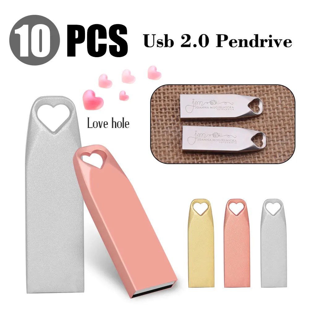 

10pcs/lot usb flash drive heart pen drive free custom logo usb memoria stick 2.0 8GB 16GB 32GB 64GB cle usb key gift photography