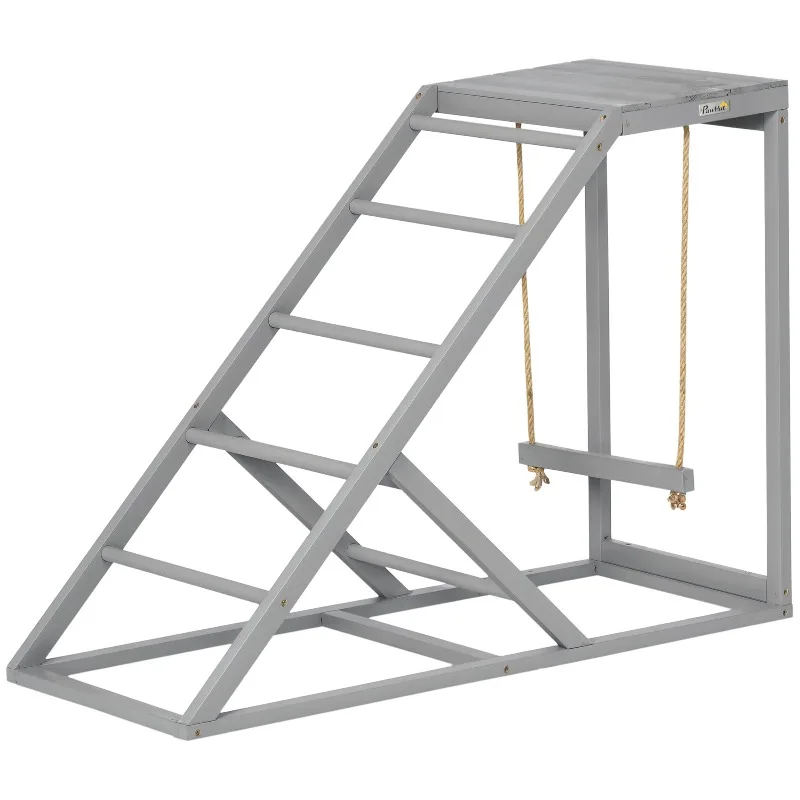 

Chicken Activity Center with Swing and Perches 37.75x15.75x28 Inch Wooden Play Stand for 2 Hens Coop Accessories