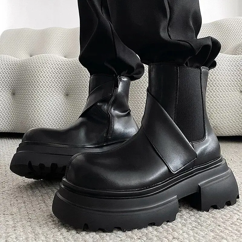 England style men's casual high chelsea boots natural leather shoes cowboy platform boot autumn winter long motorcycle botas man