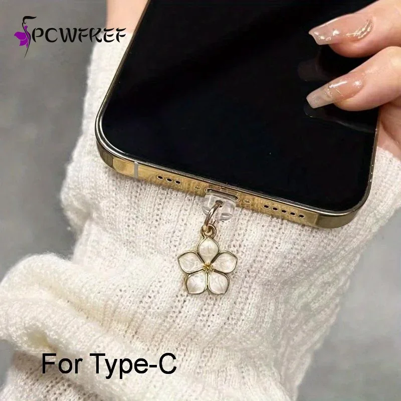 

Hanging Pendant For Phone Type-C Charging Port Gardenia Flowers Phone Dust Plug Accessories Decoration