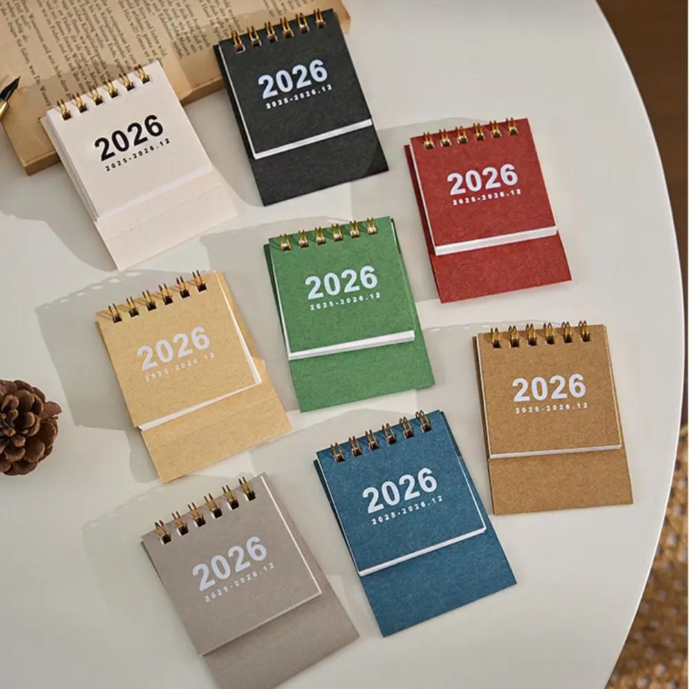 Month Date Display 2026 Mini Desk Calendar Solid Color Date Planner Horse Year Calendar Coil Binding Simple Schedule Planner