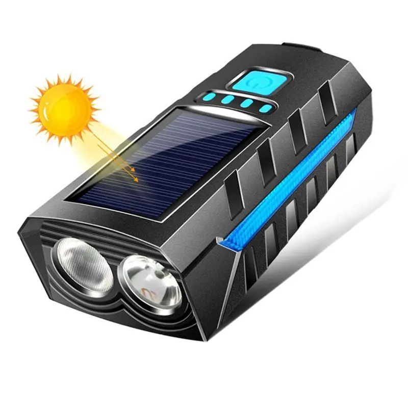 A20F-Solar Power Bike Front Light With 130Db Horn LED Bicycle Light USB Rechargeable High Bicycle Flashlight Bicycle