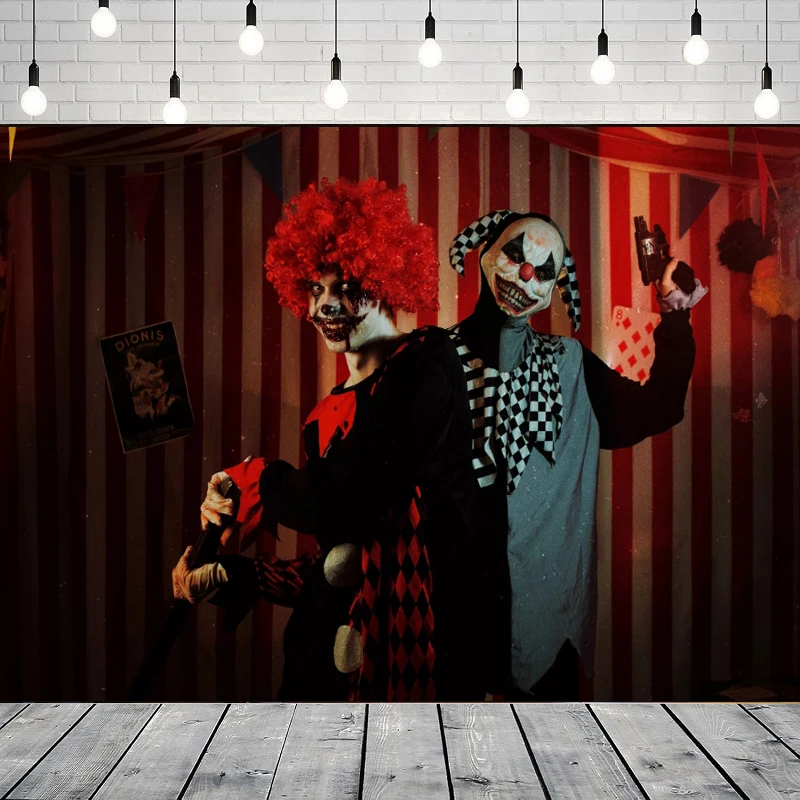 

Хэллоуин Злые клоуны фон для фотосъемки ужас цирковая палатка жуткий карнавал страшный дом с привидениями вечерние фон настенный баннер