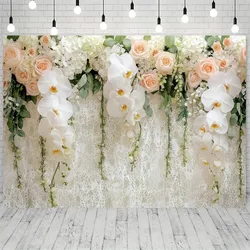 1 floral polyester background flag, elegant white flowers and lace wall decoration, multi-functional celebration props, no elect