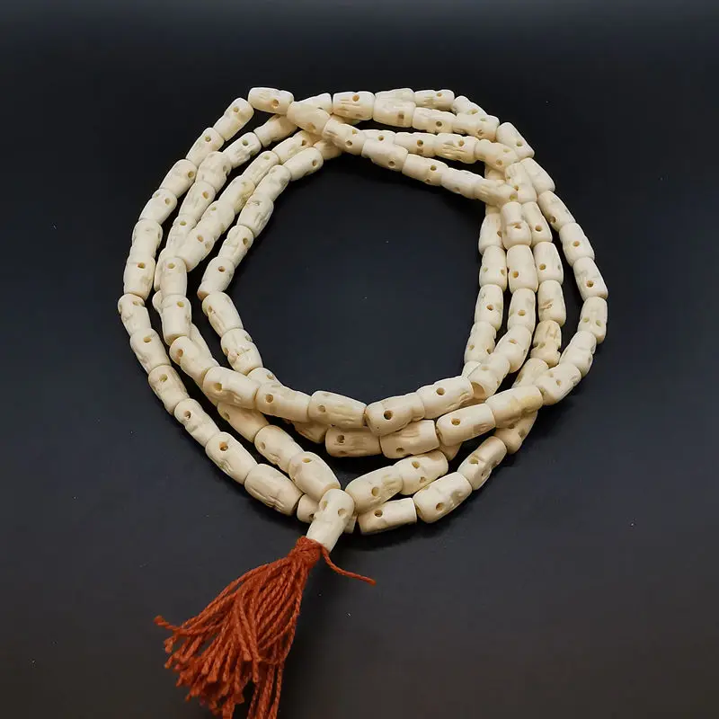 

Tibetan 108 Yak Bone Hand Carved Skull Beads Rosary White 16x9mm BRO975
