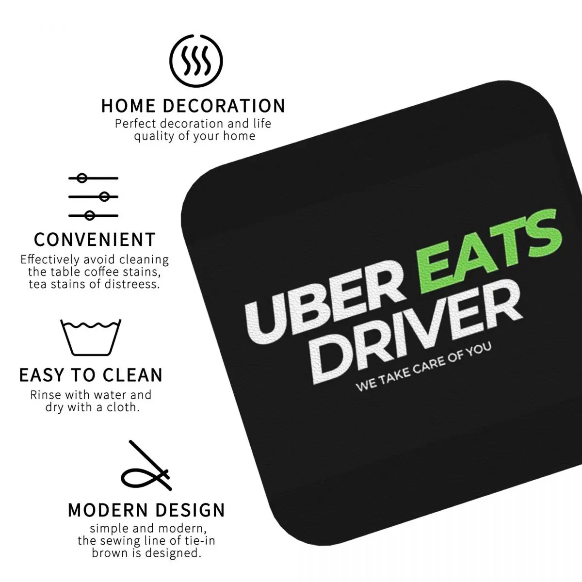 Uber Eats Driver Logo توصيل الطعام سائق الوقايات المطبخ المفارش كوب عازل القهوة الحصير أدوات المائدة منصات مجموعة من 4