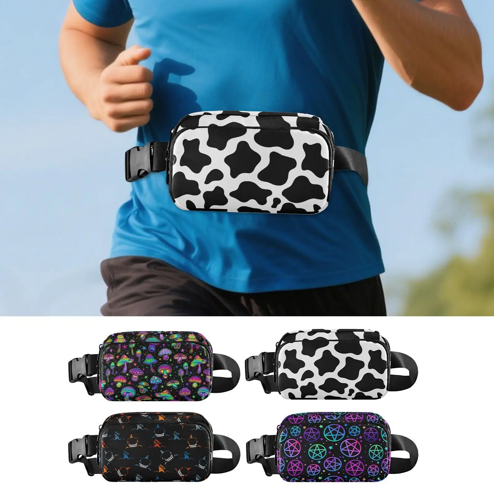 Fanny Packs for Women Adjustable Strap Reflective Purse Zipper Unisex Running Belt Bag for Mobile Phone Hiking Casual Tissue