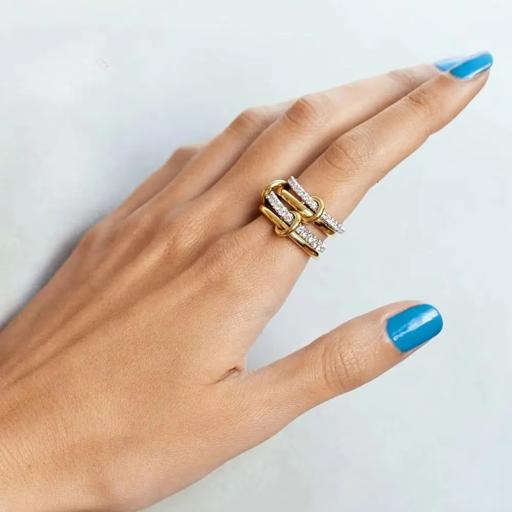 

Three Layered Ring Geometric Knuckle Ring Gold Stackable Rings Folding Ring Stackable Rings Metal Twist
