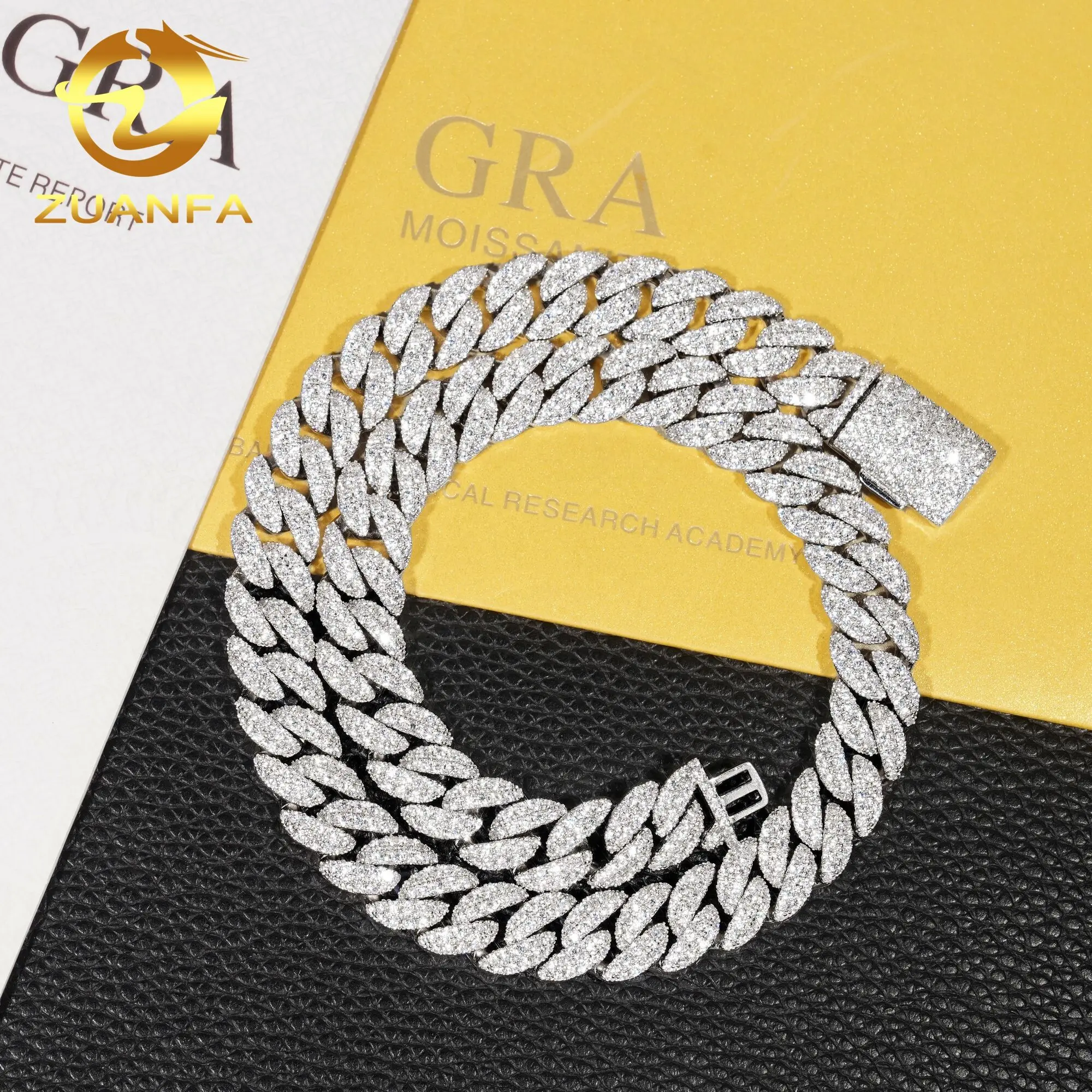 12MM width Wholesale price sterling silver 925 iced out vvs moissanite diamond fine hip hop jewelry cuban link chain bracelet