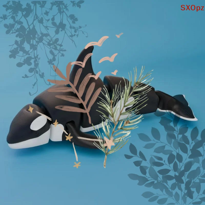 Flexible Joint Simulation Marine Animal Ornament 3D Printed Shark Killer Whale Figurine Home Decor Ideal Present For Family Fri