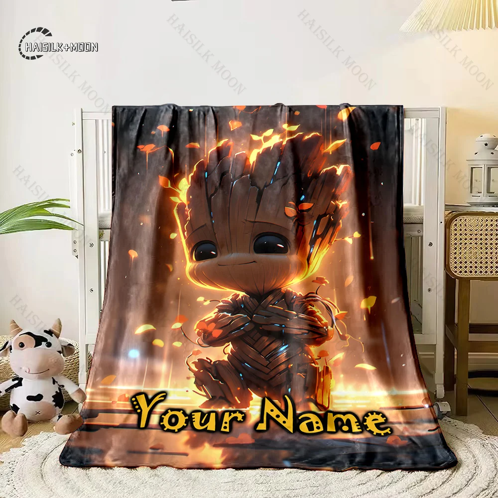 Customized Name Personalized Blanket Marvel Groot Printed Blanket Soft and Comfortable Home Travel Adult and Child Warm Blanket