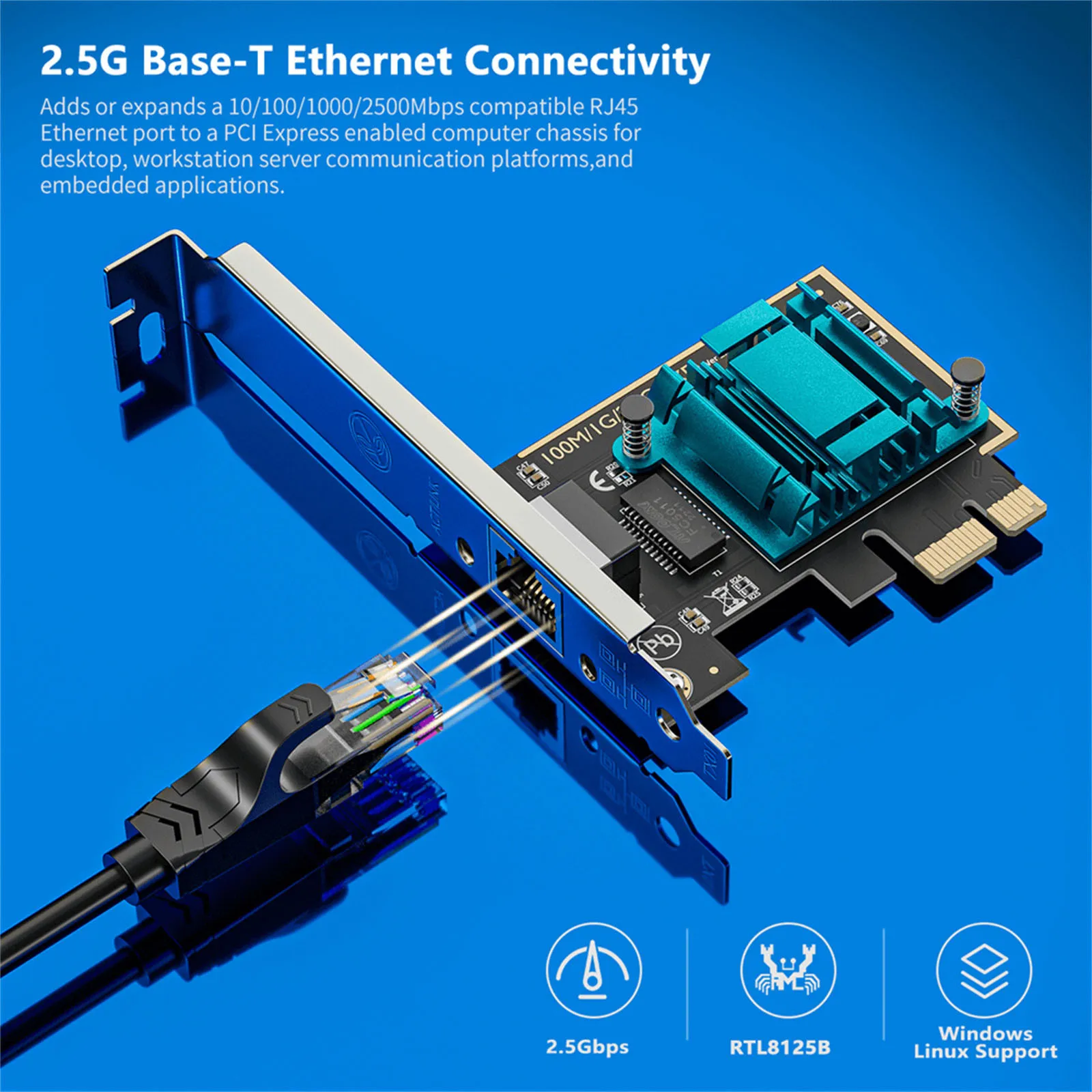 

Гигабитная сетевая интерфейсная карта 2,5 Гбит/сPCIE, проводная сетевая интерфейсная карта 1000MRTL8125B, сетевая интерфейсная карта для соревнований чипгра