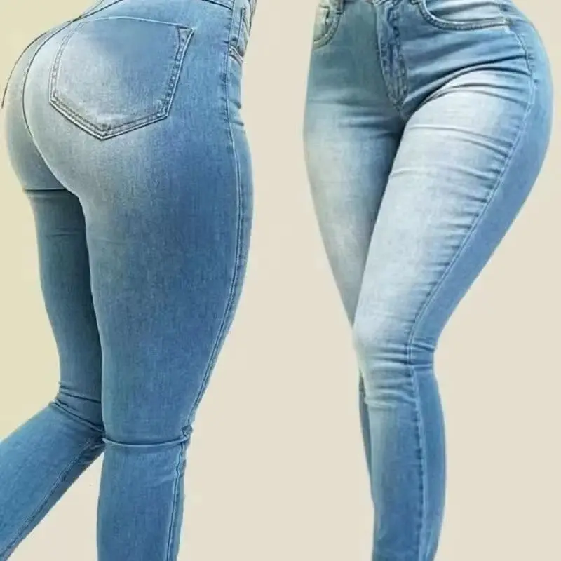 Woman pure color jeans denim high waist jeans street play cultivate one's morality pants shaping figure with high waist jeans