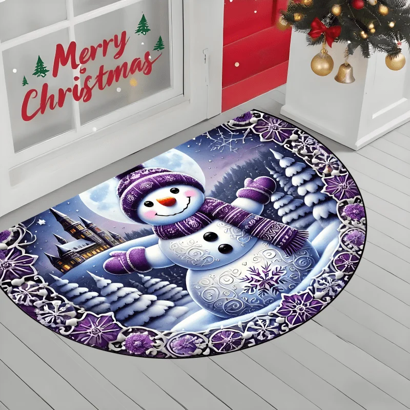 Purple Tone Snowman Castle Snowflake Dreamy Doormat For Fantasy Holiday Entryway Non Slip Welcome Floor Mat Accent