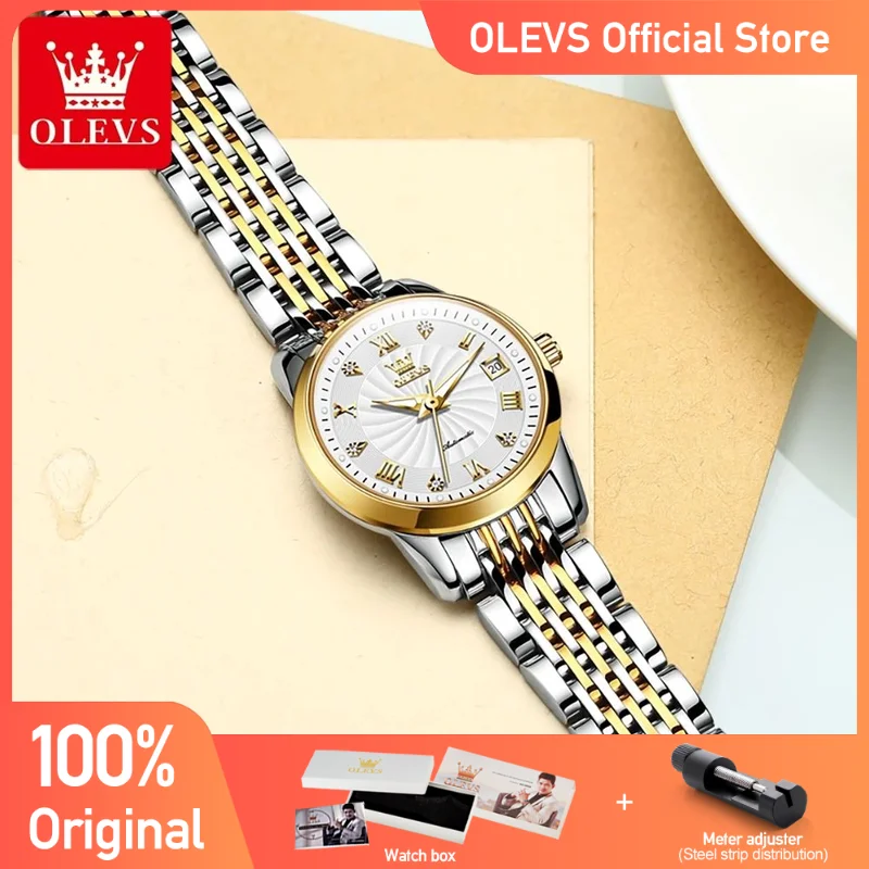 OLEVS Luxury Brand Ladides Automatic Mechanical Wristwatch Waterproof Stainless Steel Simple Watch For Women Gift for Girl