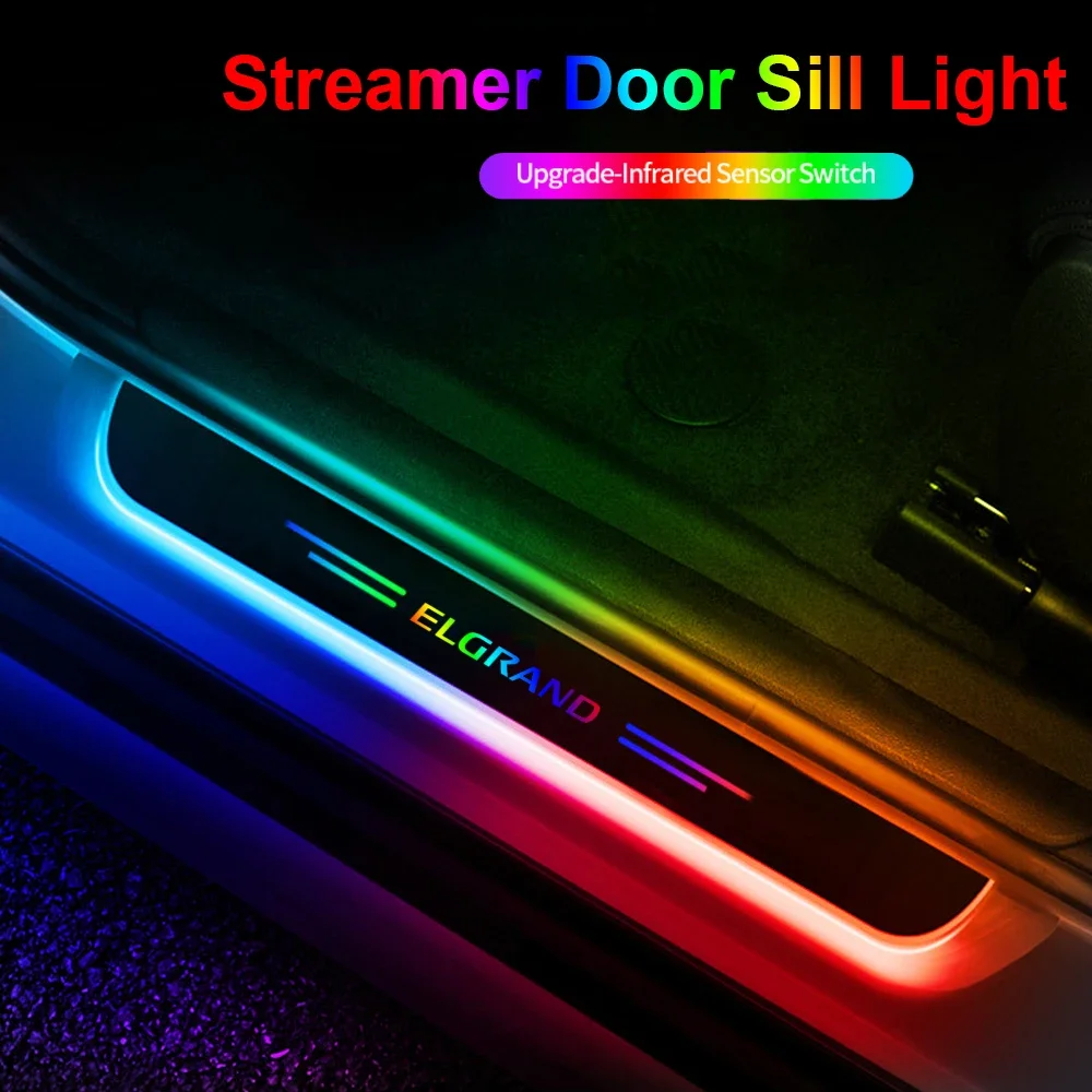 Anti Dirty Interior Light for Nissan Elgrand Badge Car Front Rear Door Sill Illuminated Moving Lamp Welcome Pedal Wireless Strip