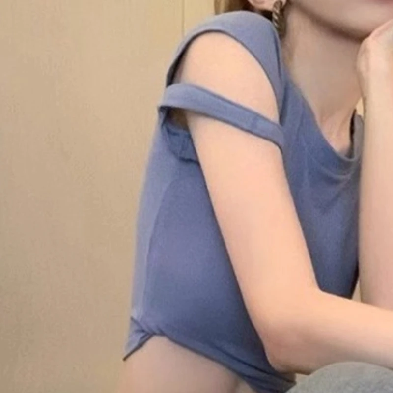 

Летняя однотонная футболка с коротким рукавом, женский универсальный базовый укороченный топ с высокой талией