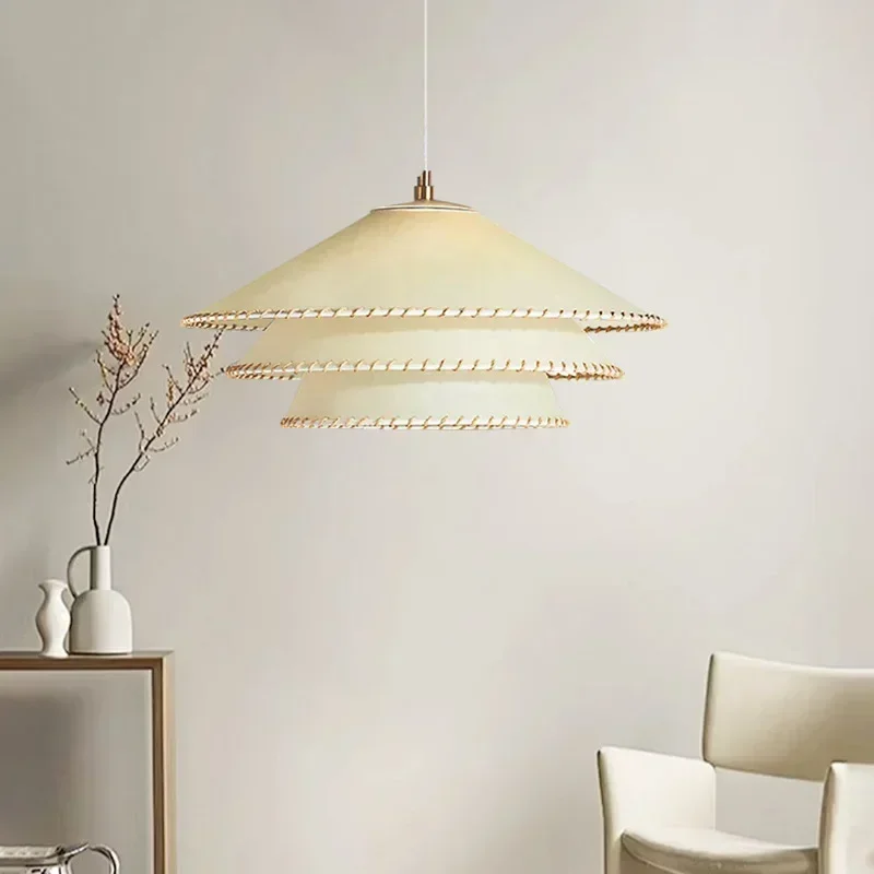 Pendant Lights Nordic Parchment  Dining Room Wabi Sabi Hanging Lamp Fixtures Home Decor Lamp Bedroom Minimalism Suspend Lamp