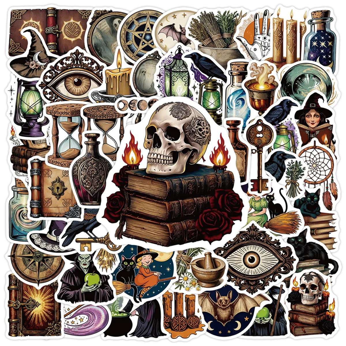 50Pcs Vintage Spooky Gothic Stickers Witch Decals For Phone Laptop Suitcase Notebook Waterproof Stickers