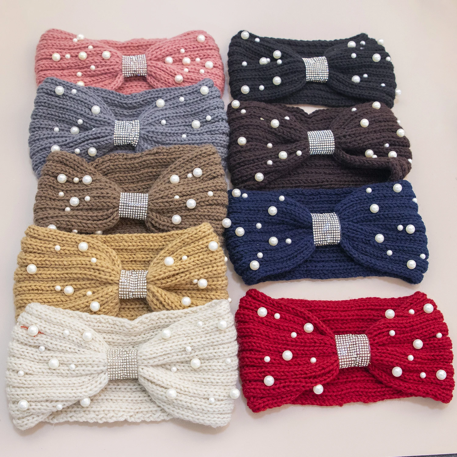 1PC Winter Pearl Headband for Women Wool Knitted Headbands New Cotton Headwear Elastic Hair Band Hair Accessories