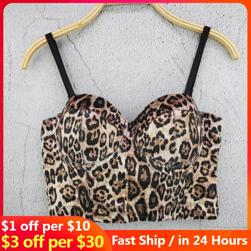 Velvet Short Vest Sling Tube Top Sexy Joker Wearing Wild Elastic Steel Ring Wrapped Top Leopard Print Woman Bralette Bra Top Hot