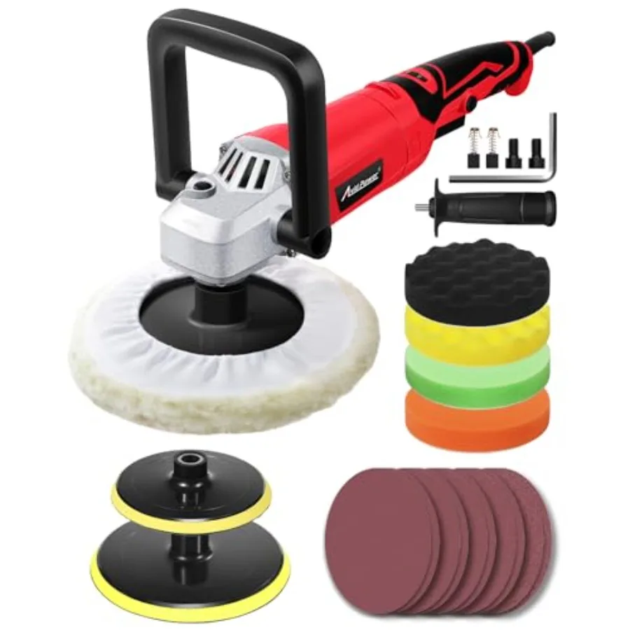 

Car Buffer Polisher 1200W 7 Inch/6 Inch Rotary Buffer Waxer 6 Variable Speed 1600-3500 RPM Detachable Handle and Sid