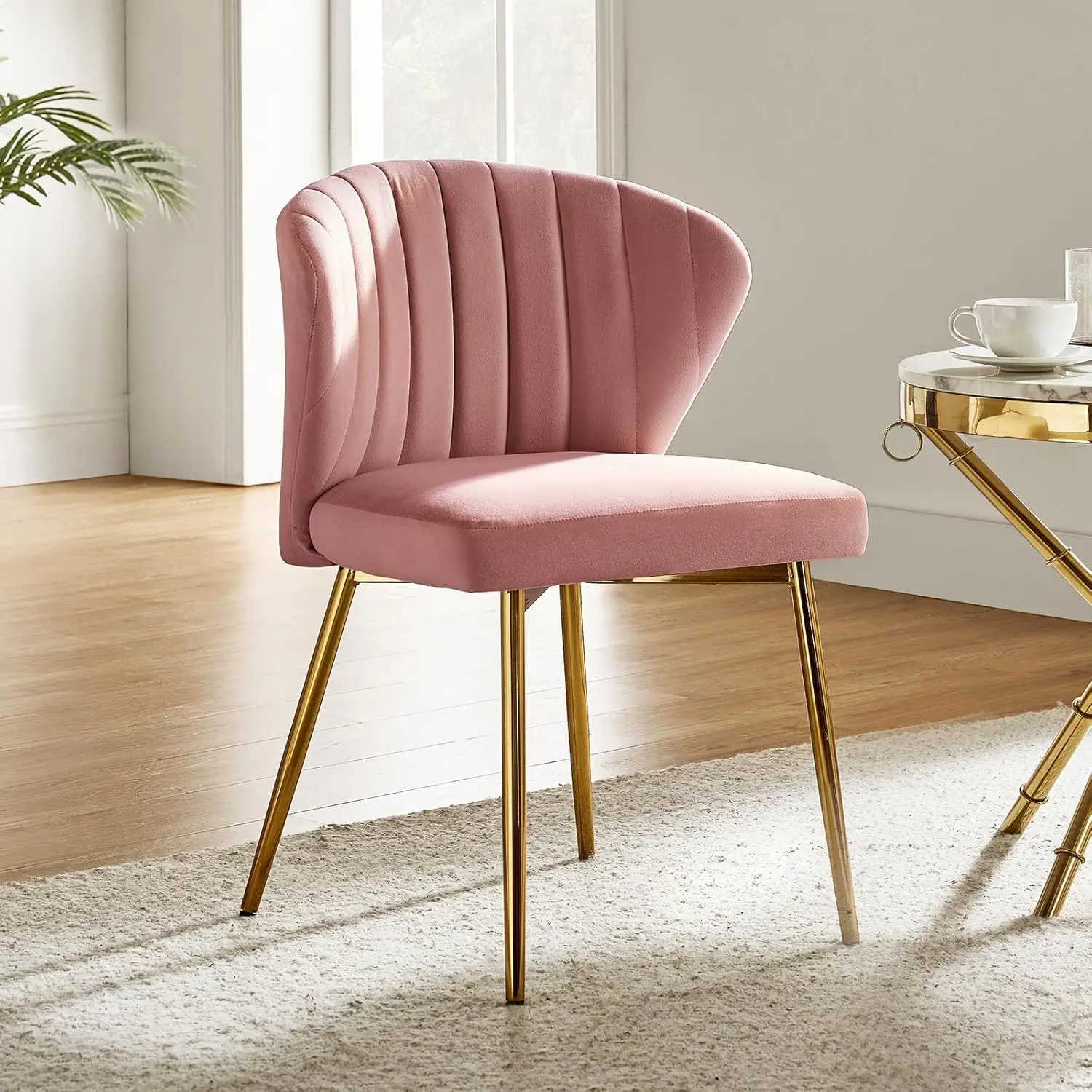 

with Gold Metal Legs, Living Room Upholstered Cute Side Chair, Elegant Tufted Back Vanity Chair for Bedroom/Beauty Room-Pink