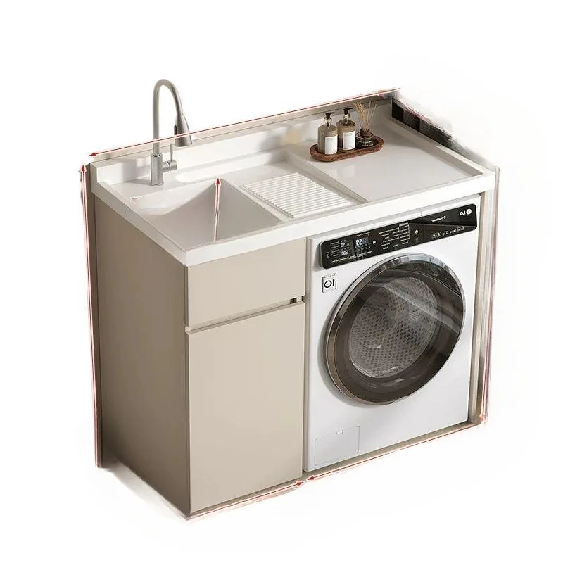 Washing machine cabinet integrated balcony cream wind laundry pool basin with rubbing board significant other drum laundry
