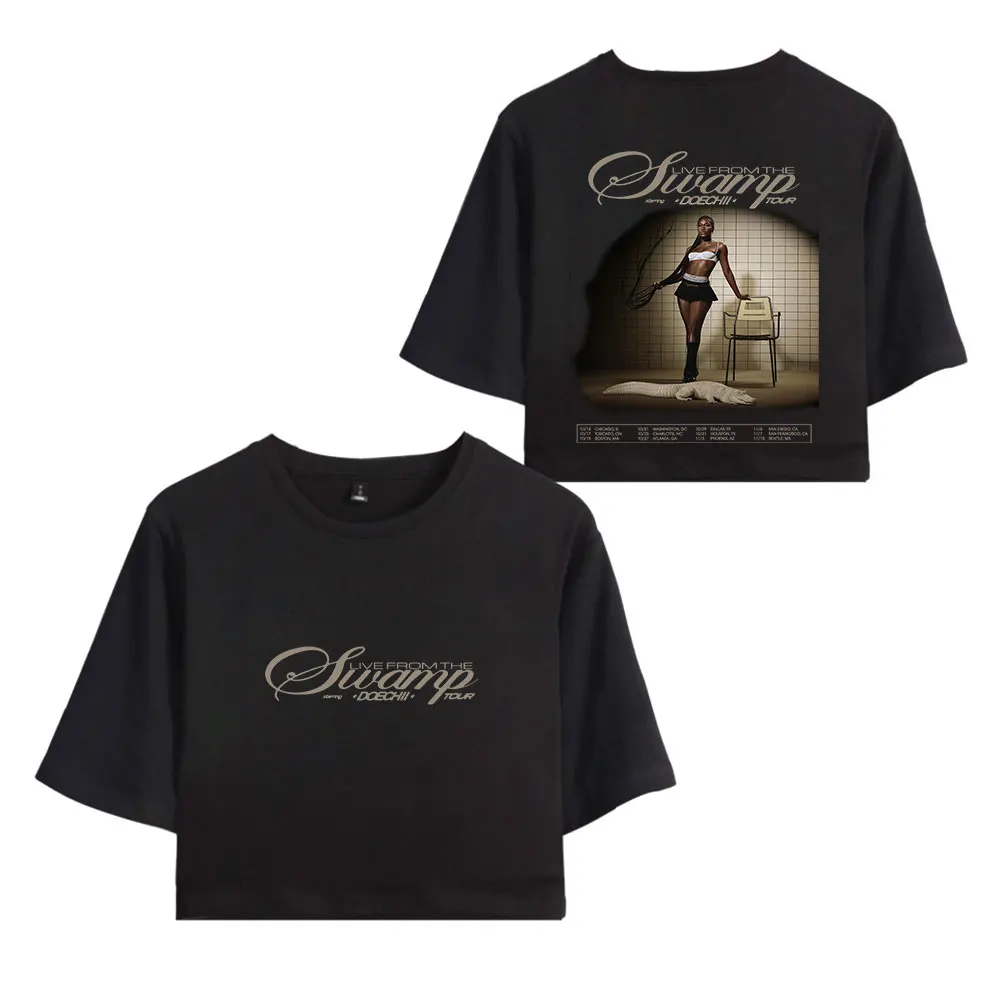 

Футболки Doechii Live from the Swamp Tour 2025 Merch, женская и мужская одежда, трендовый повседневный топ с короткими рукавами и оголомлением пупка