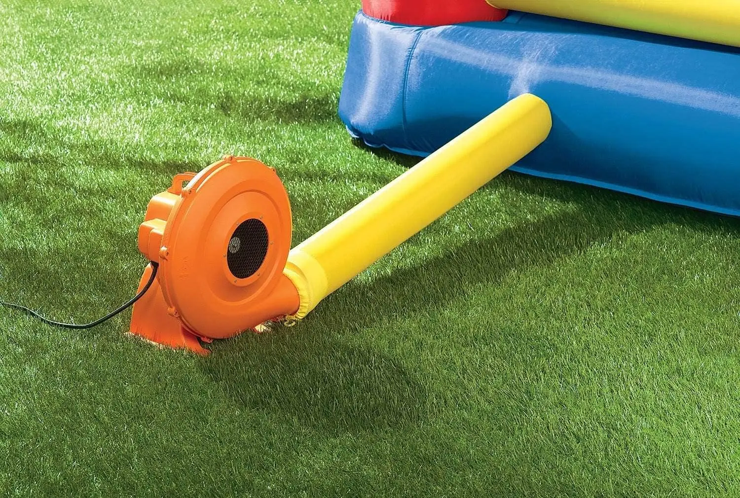 Jump 'n Slide Bouncer with Arched Canopy Overhead Cover, Plus Heavy Duty Blower, Stakes, Repair Patches, and Storage Bag |3-Kid