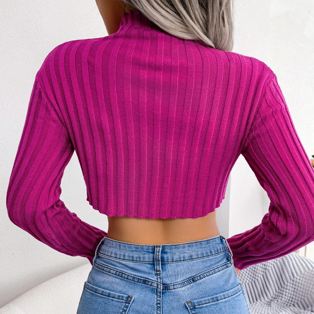 Mia Muse Herbst Winter frauen Pullover Herbst Einfache Sexy Mock Neck Langarm Crop Top Asymmetrische Gestrickte Unterwolle Solide S